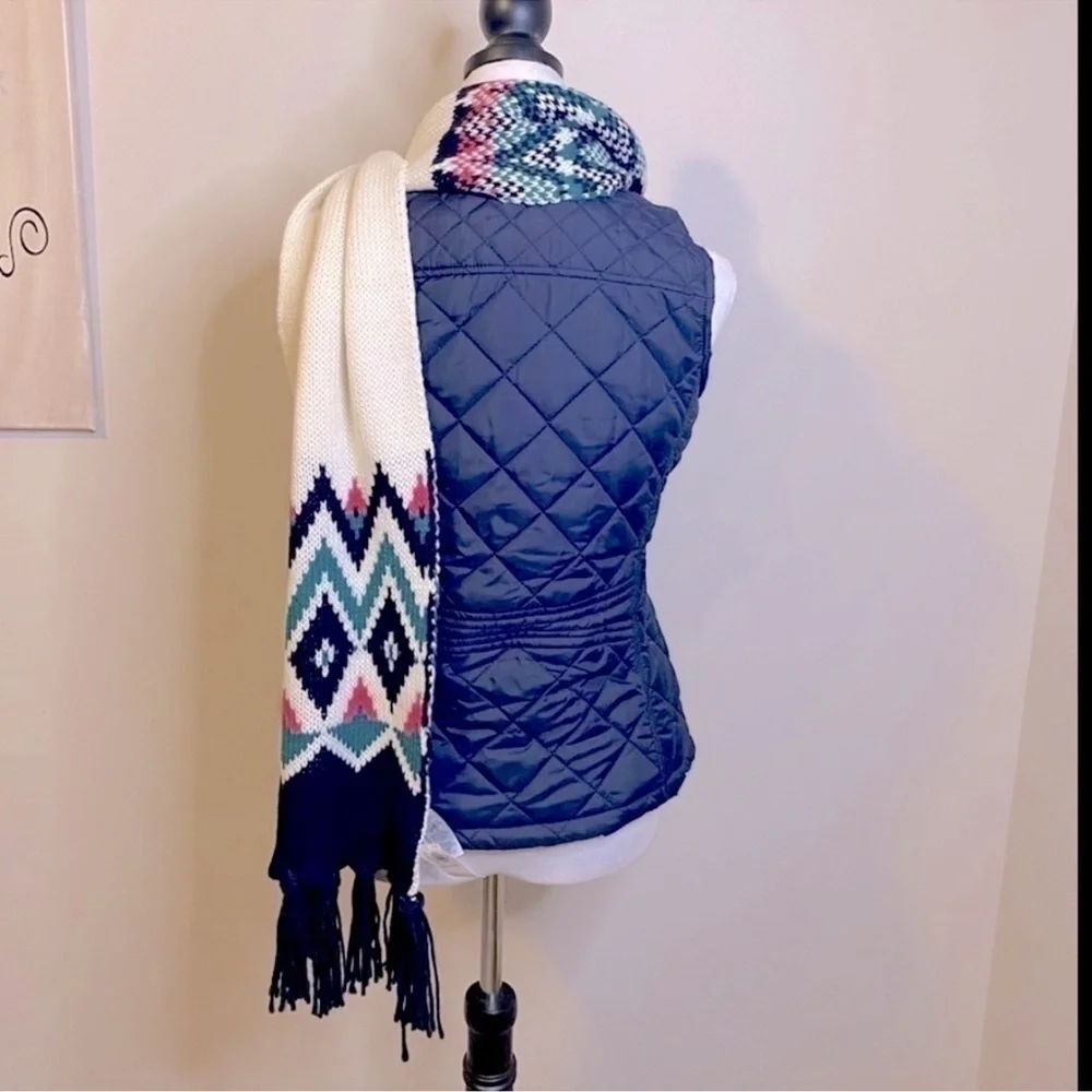 NWT Old Navy Fair Isle Knit Scarf Ivory with Pink Blue and Green 80 Inches